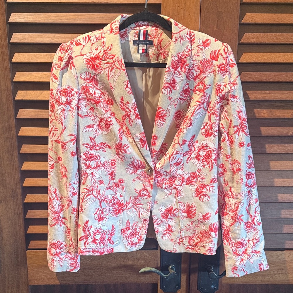 Tommy Hilfiger Cream Blazer with Red Floral Print
